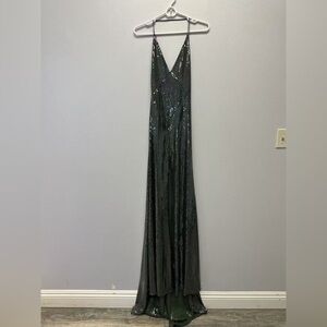 Alex Perry Backless Sequin Dress Olive